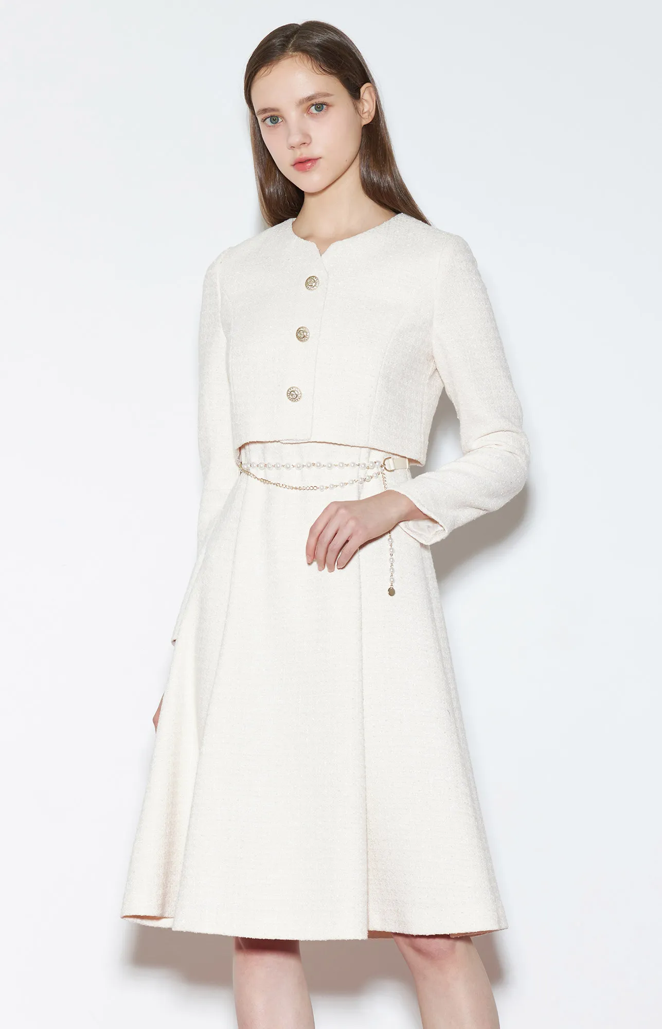 BYLYNNSHOP] 진주 벨트 트위드 원피스