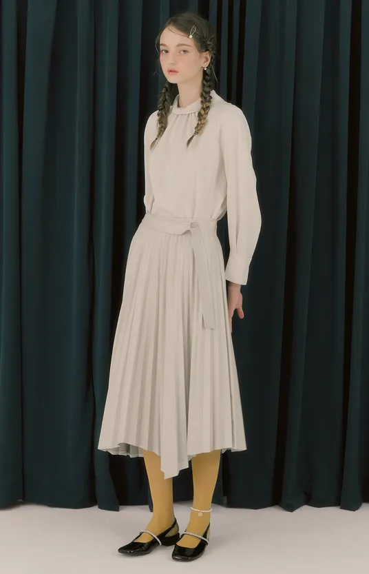 Unbalanced Pleated Midi Skirt